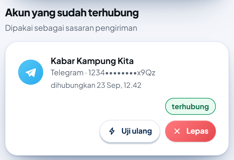 Kartu akun terhubung di ponsel.