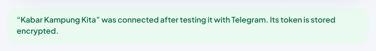 The green message after the account was connected.