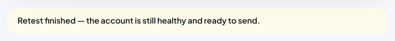The message after a successful Retest.