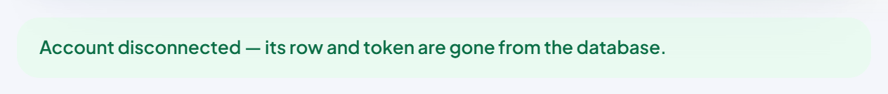 The green message after the account was disconnected.